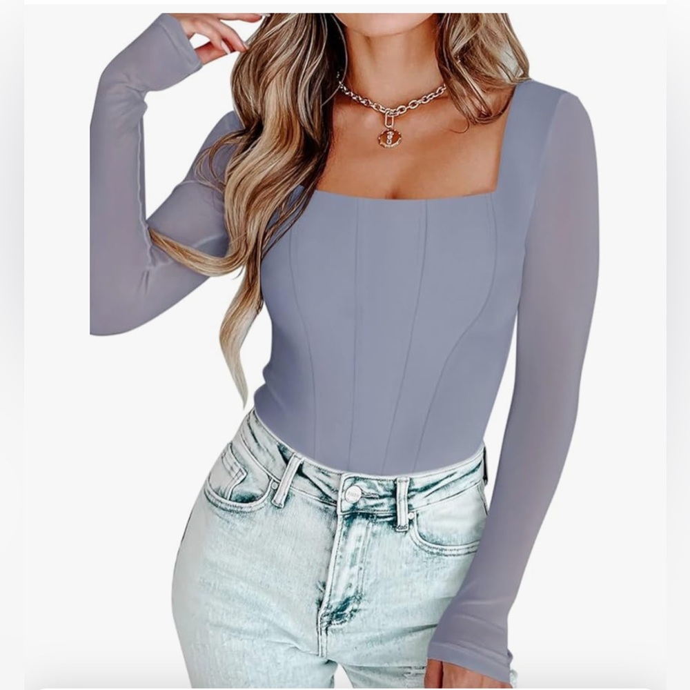 Blue/ Purple Long Sleeve Mesh Bodysuit